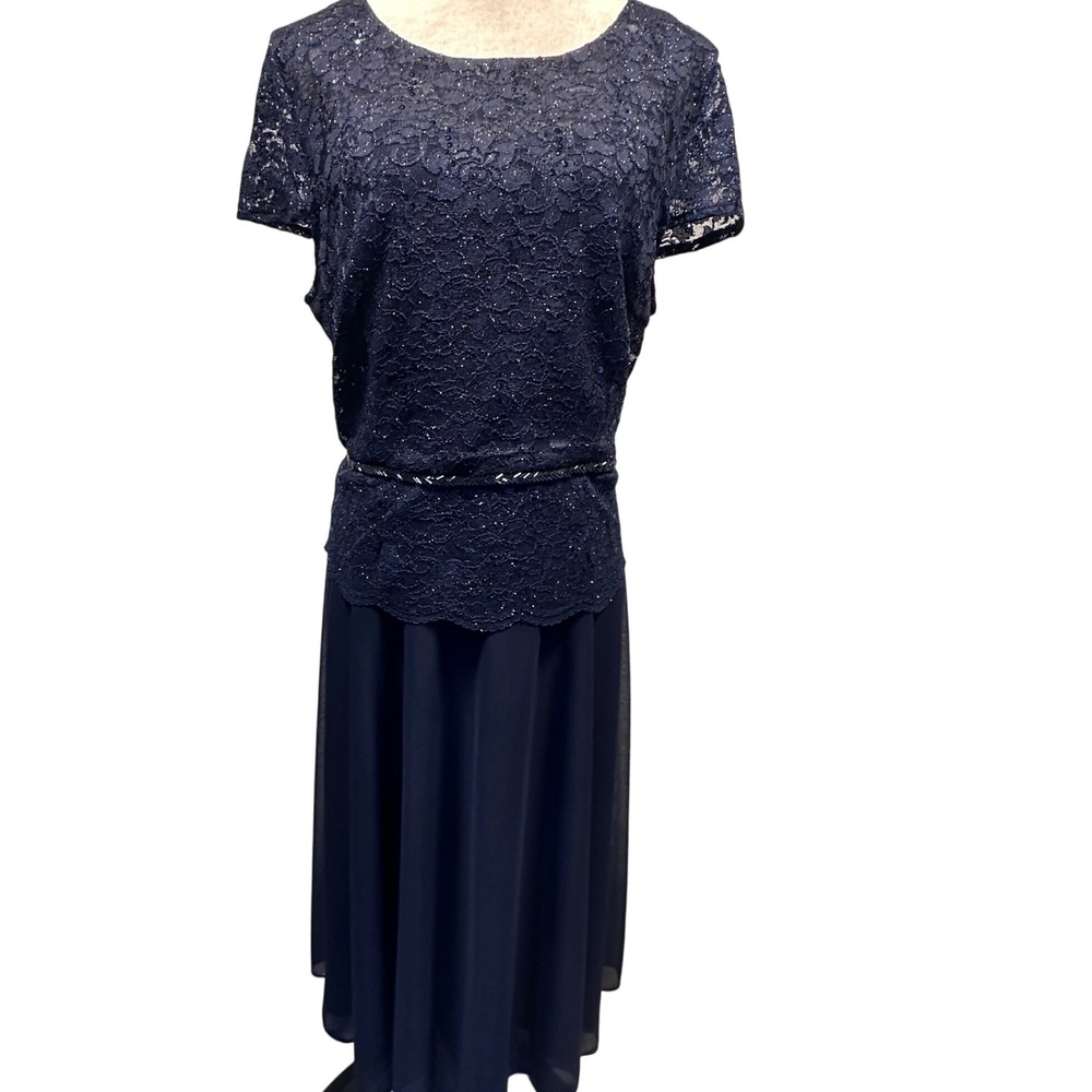 R & M Collection Sequin Lace Party Dress‎ Evening Gown Navy Blue Women 16 READ